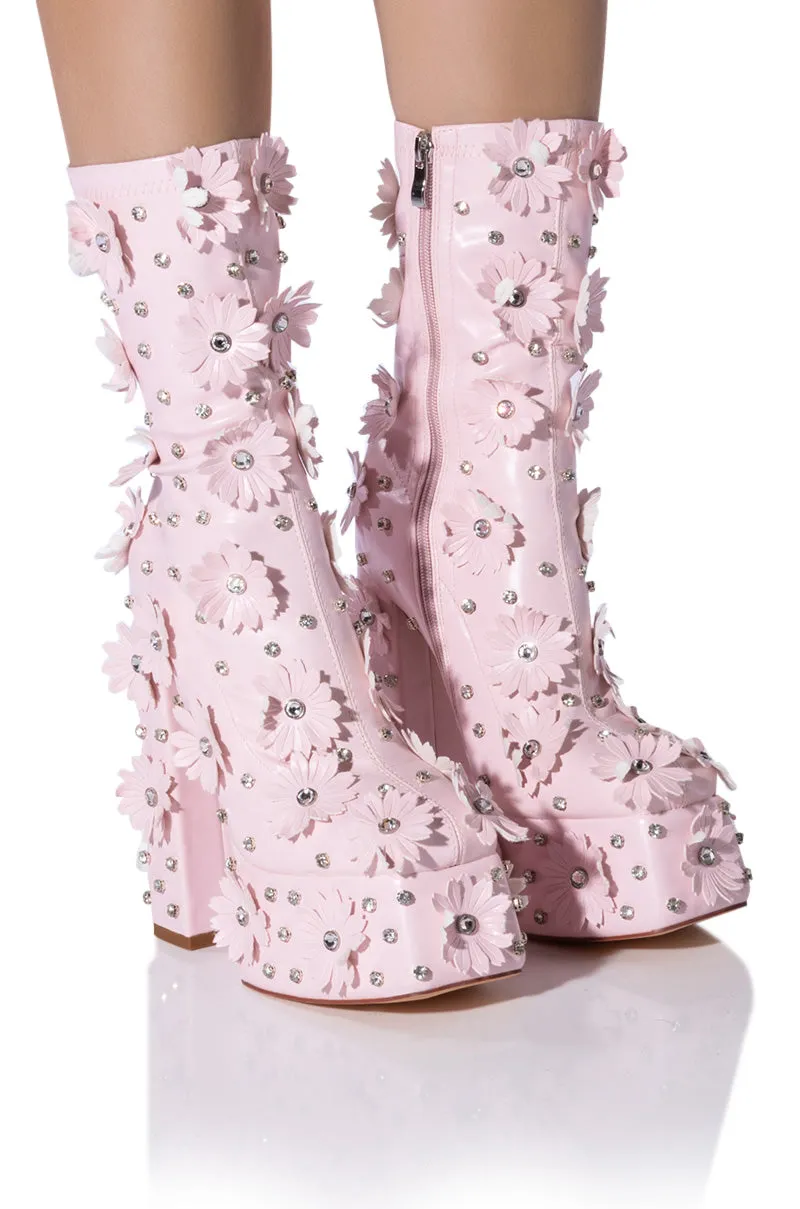 AZALEA WANG GINEVRA EMBELLISHED CHUNKY BASIC BOOTIE IN PINK