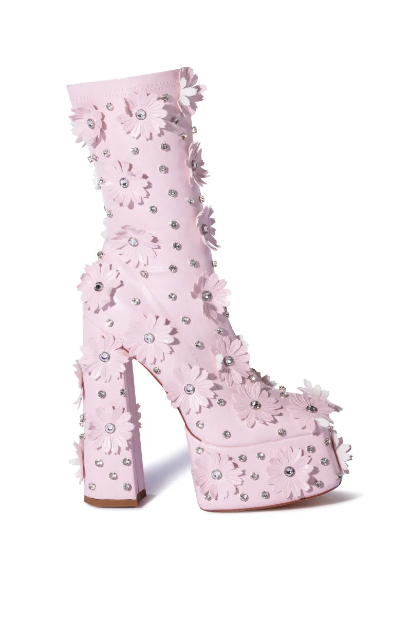 AZALEA WANG GINEVRA EMBELLISHED CHUNKY BASIC BOOTIE IN PINK