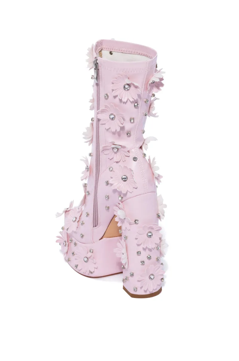 AZALEA WANG GINEVRA EMBELLISHED CHUNKY BASIC BOOTIE IN PINK