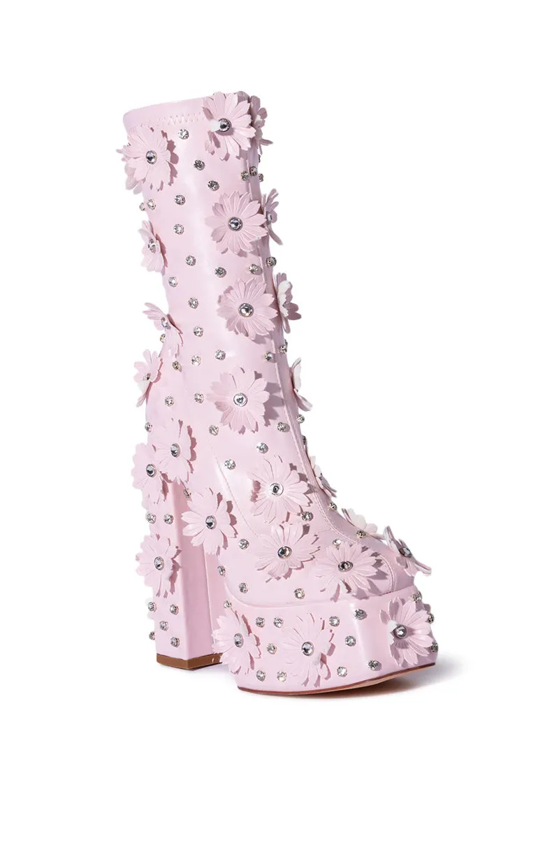 AZALEA WANG GINEVRA EMBELLISHED CHUNKY BASIC BOOTIE IN PINK