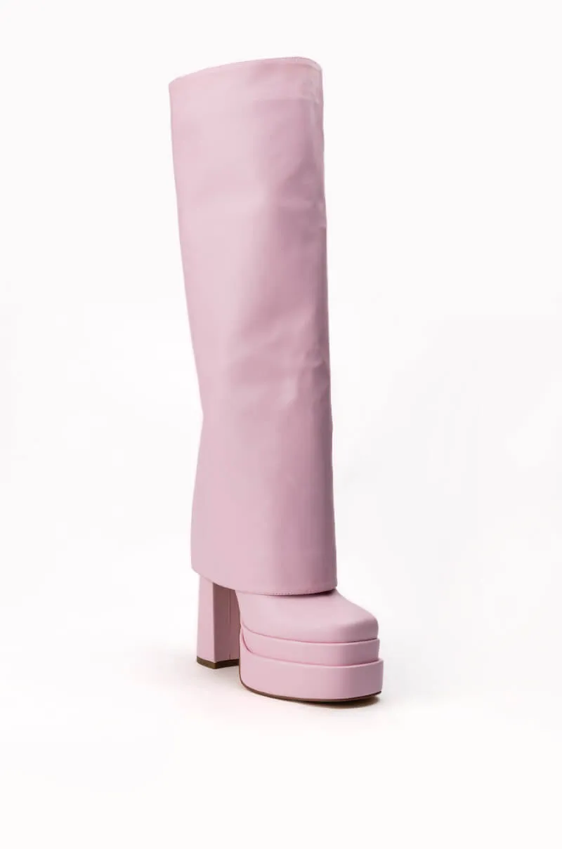 AZALEA WANG INVISIBLE KNEE HIGH FOLD OVER CHUNKY BOOT IN PINK