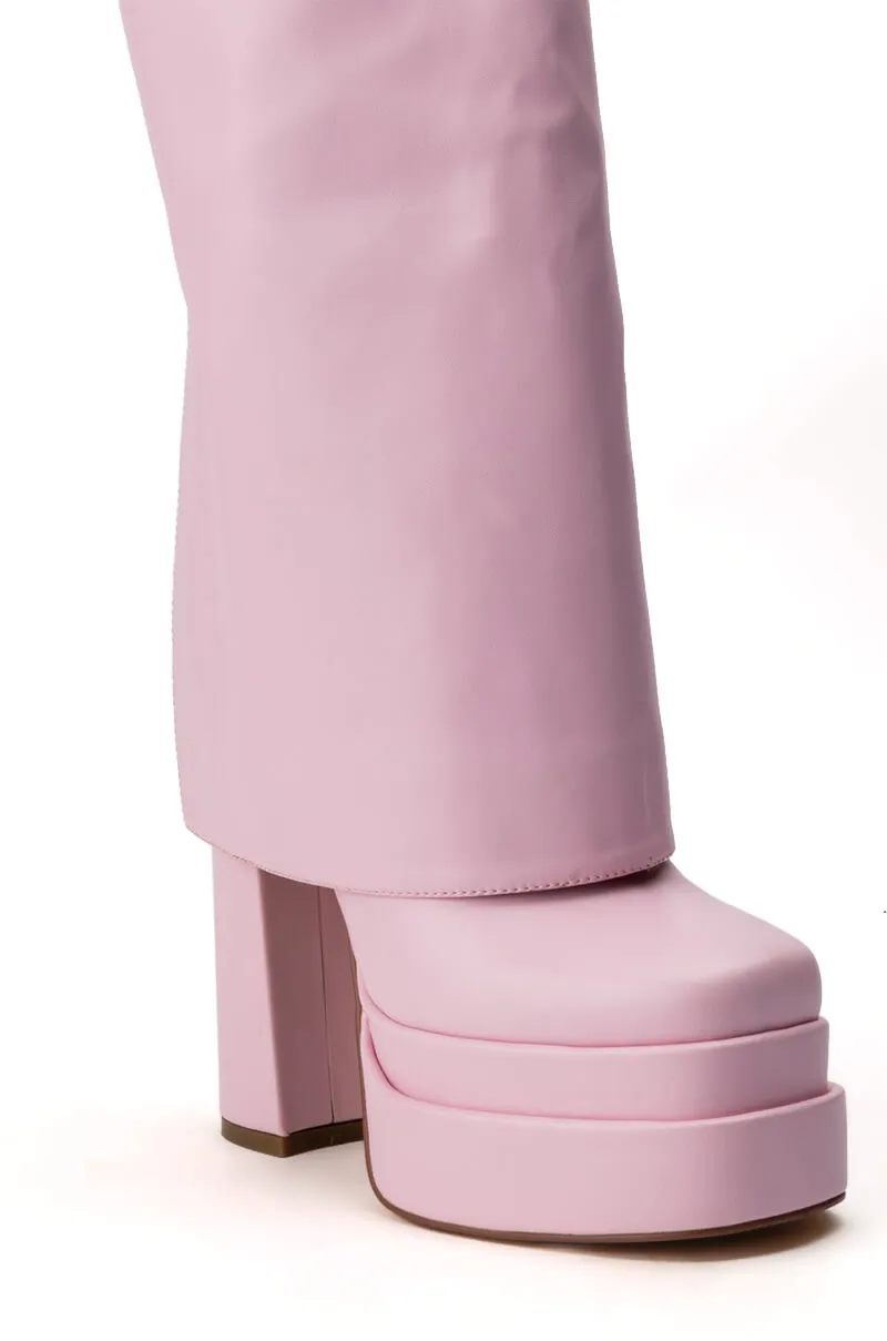 AZALEA WANG INVISIBLE KNEE HIGH FOLD OVER CHUNKY BOOT IN PINK