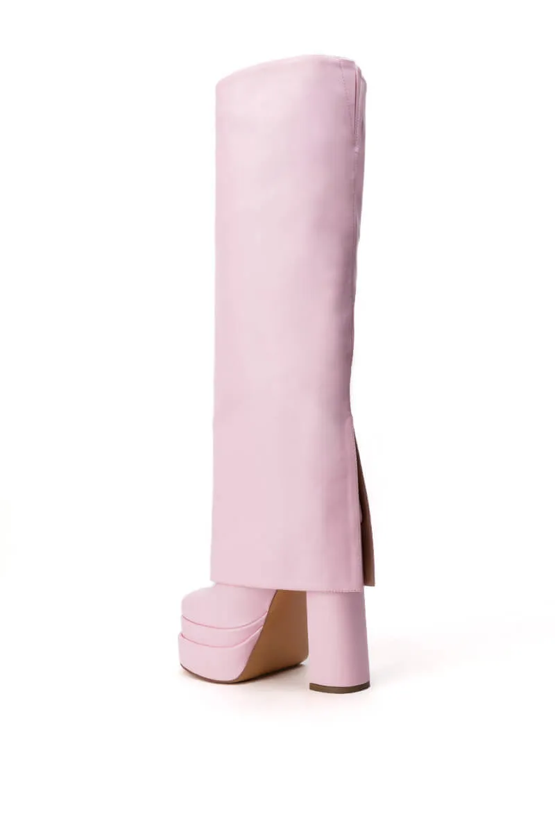 AZALEA WANG INVISIBLE KNEE HIGH FOLD OVER CHUNKY BOOT IN PINK