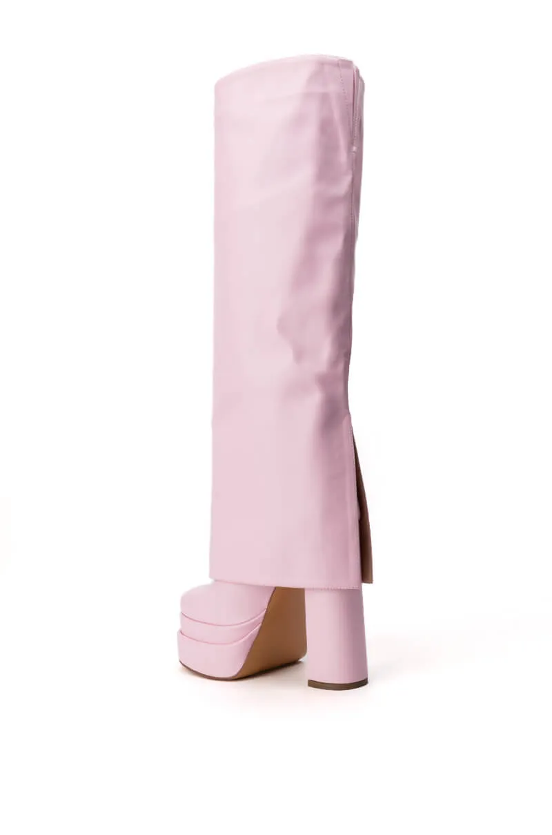 AZALEA WANG INVISIBLE KNEE HIGH FOLD OVER CHUNKY BOOT IN PINK