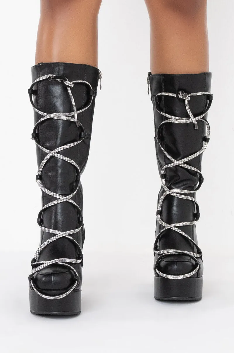 AZALEA WANG LACE IT UP CHUNKY BOOT IN BLACK