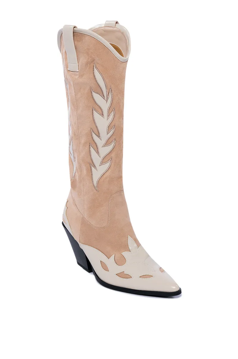 AZALEA WANG LUELLA MID CALF CHUNKY BOOT IN NUDE