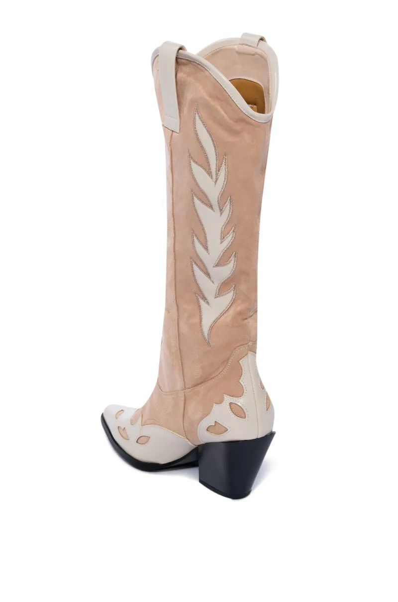 AZALEA WANG LUELLA MID CALF CHUNKY BOOT IN NUDE