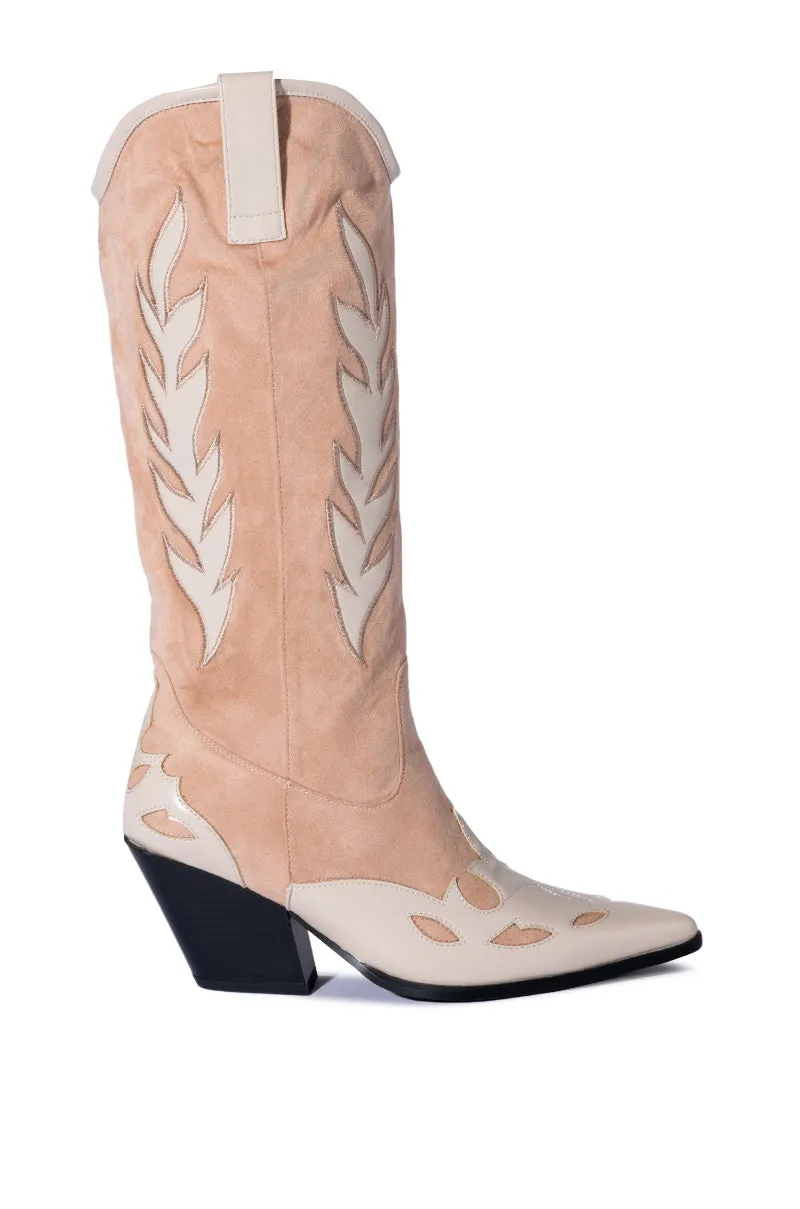 AZALEA WANG LUELLA MID CALF CHUNKY BOOT IN NUDE