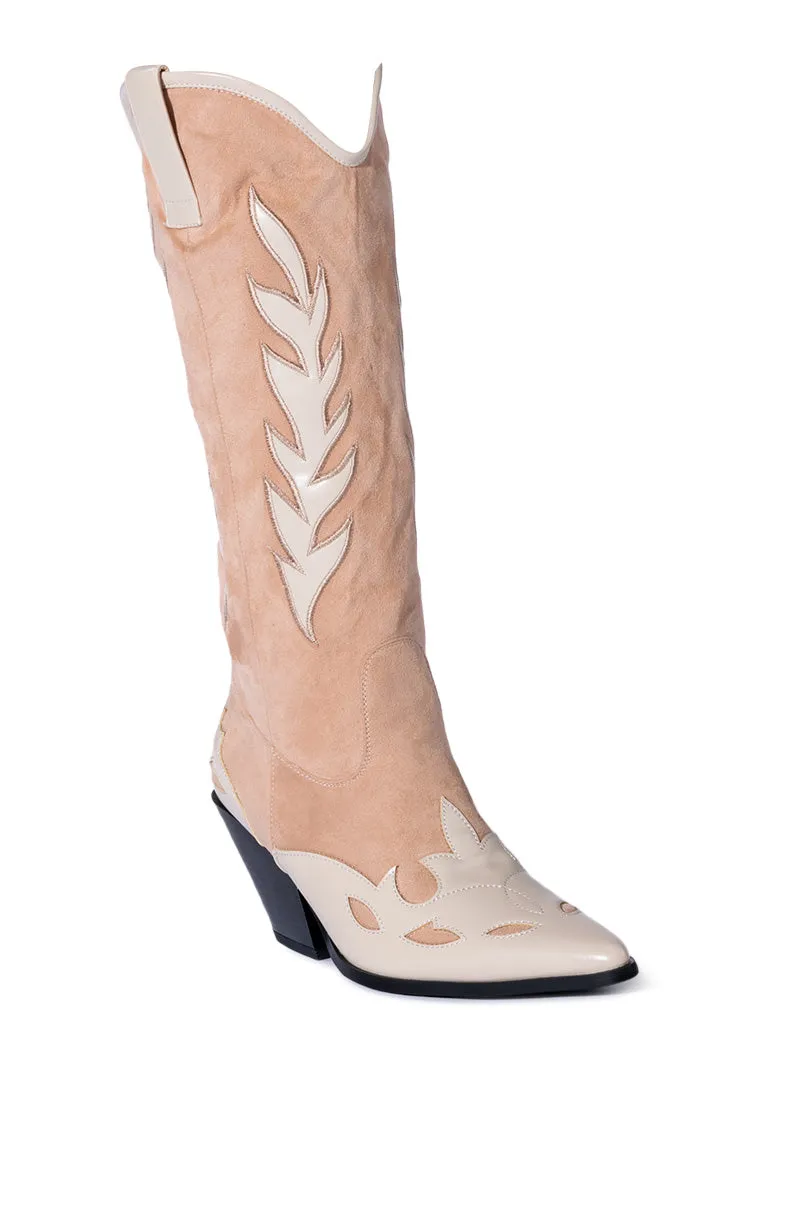 AZALEA WANG LUELLA MID CALF CHUNKY BOOT IN NUDE