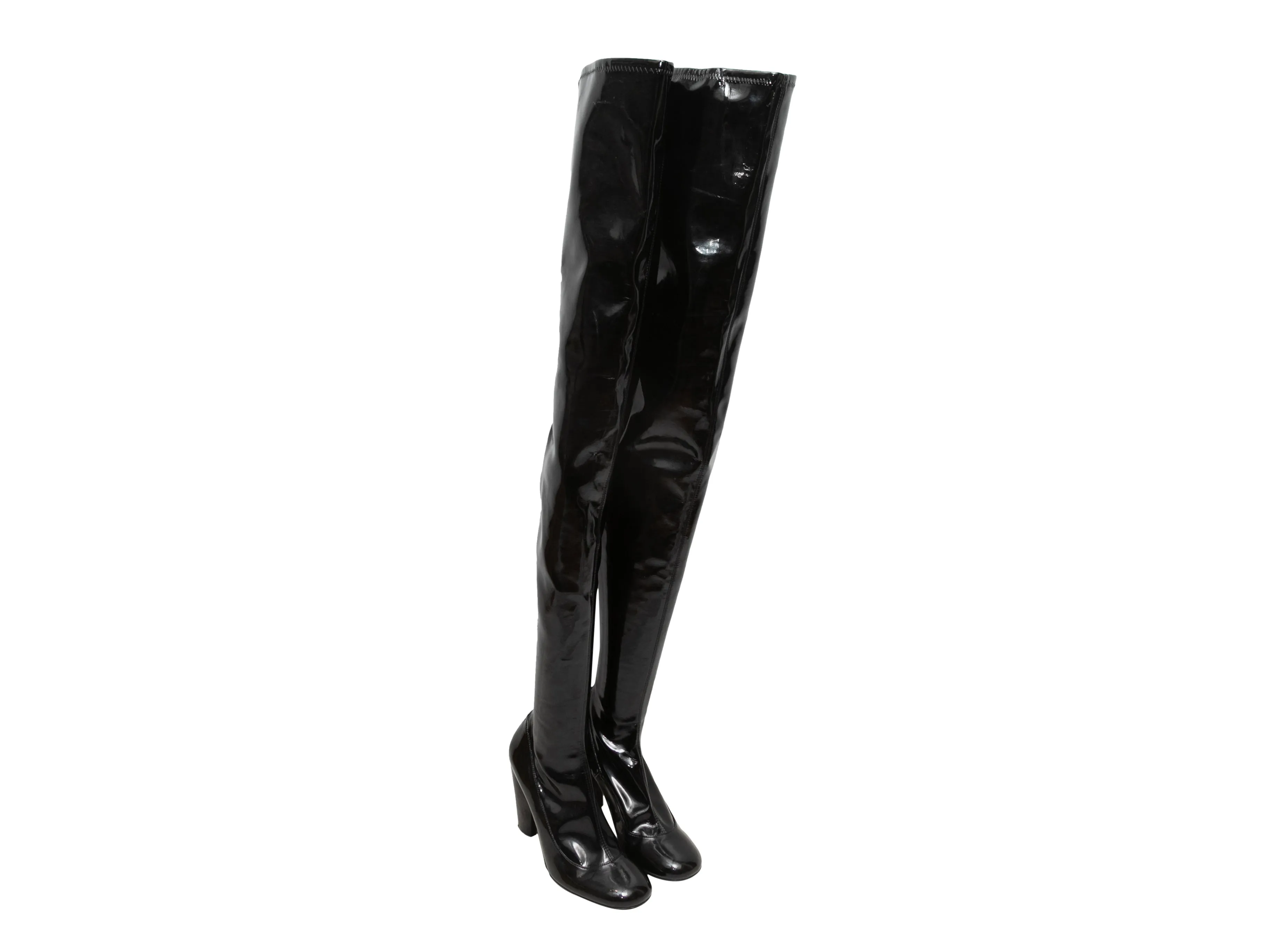 Black Emporio Armani Patent Over-The-Knee Heeled Boots Size 40