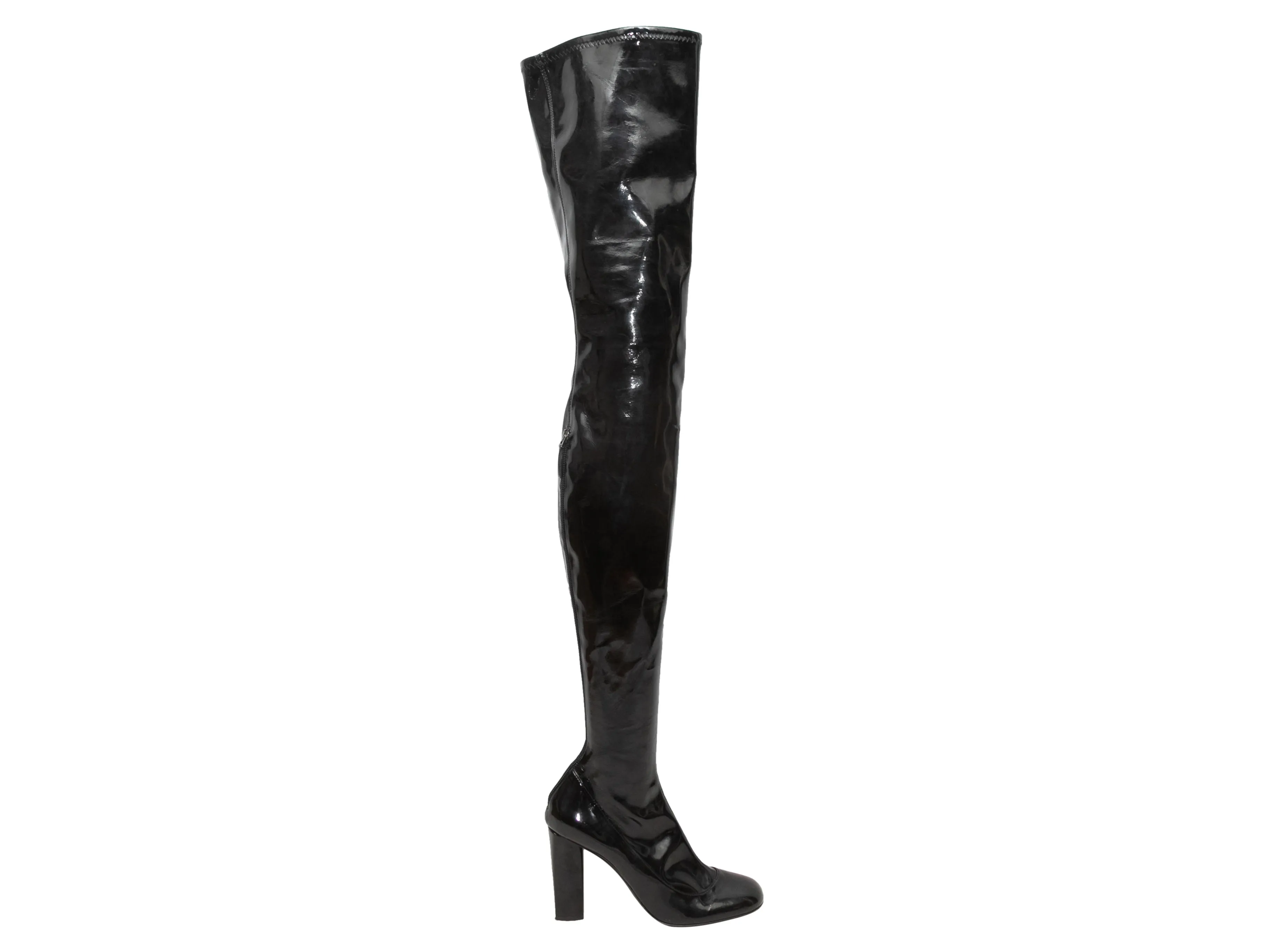 Black Emporio Armani Patent Over-The-Knee Heeled Boots Size 40