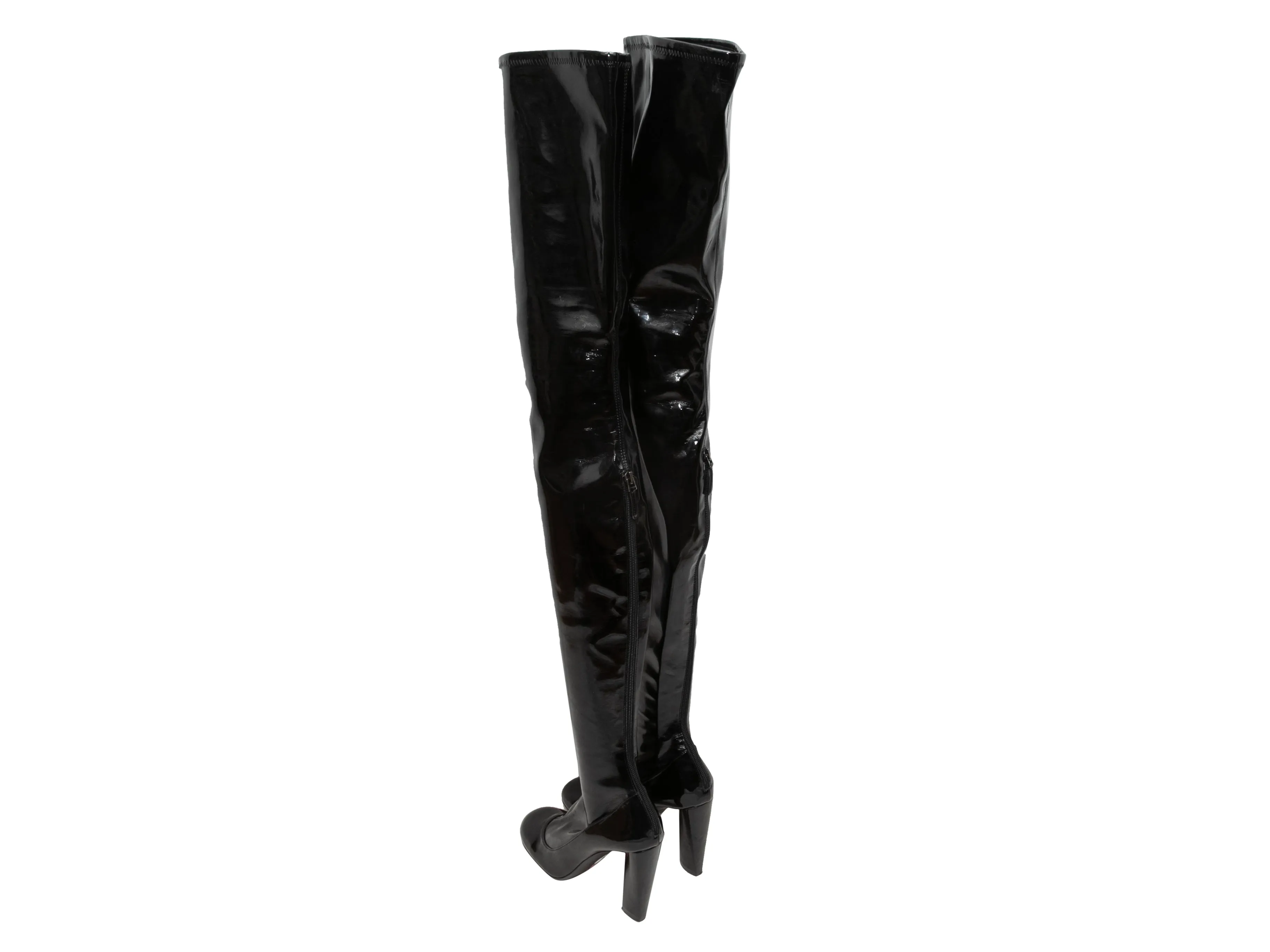 Black Emporio Armani Patent Over-The-Knee Heeled Boots Size 40