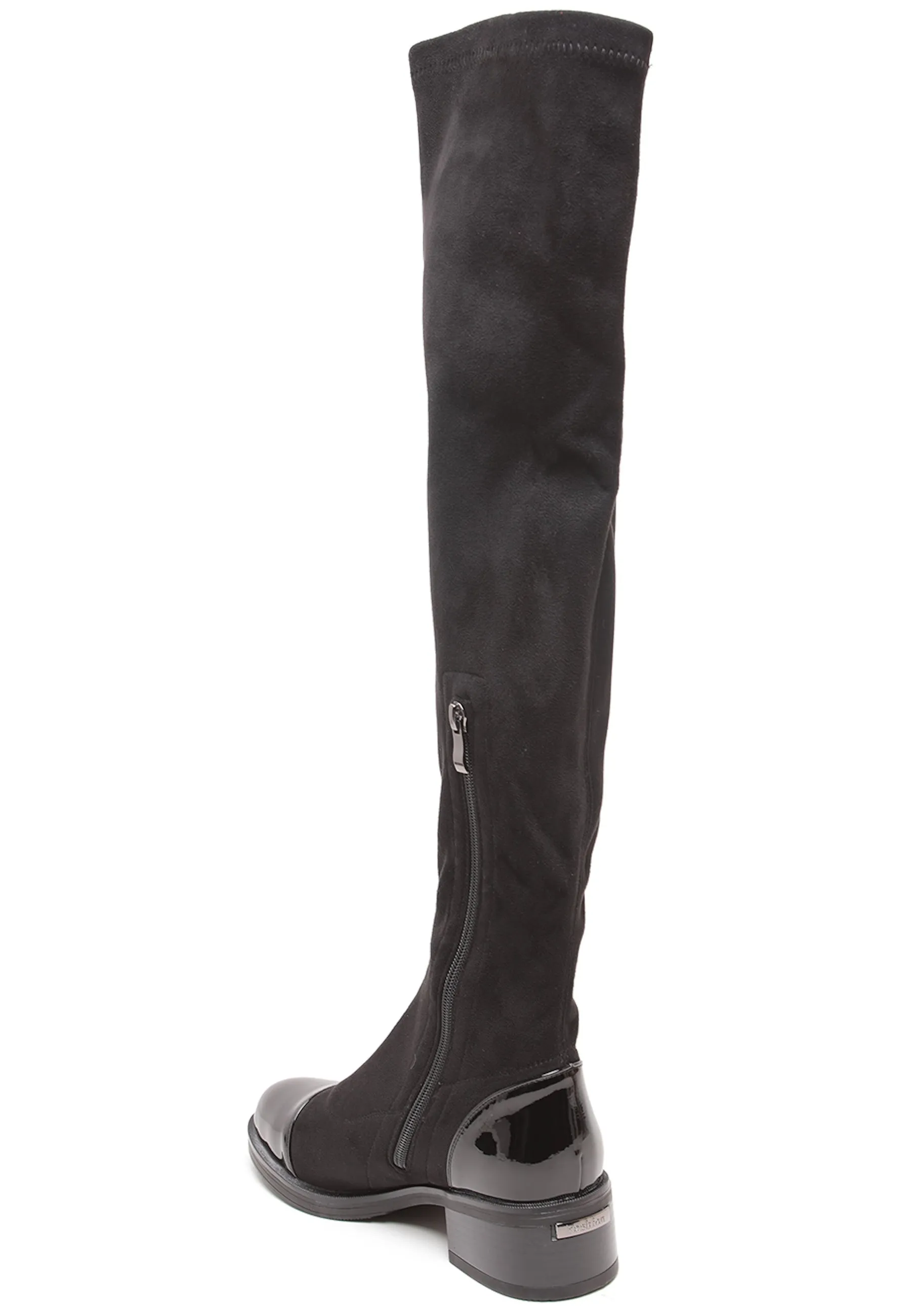 Black Over-the-Knee Boots with Patent Toe - Elegant & Comfortable