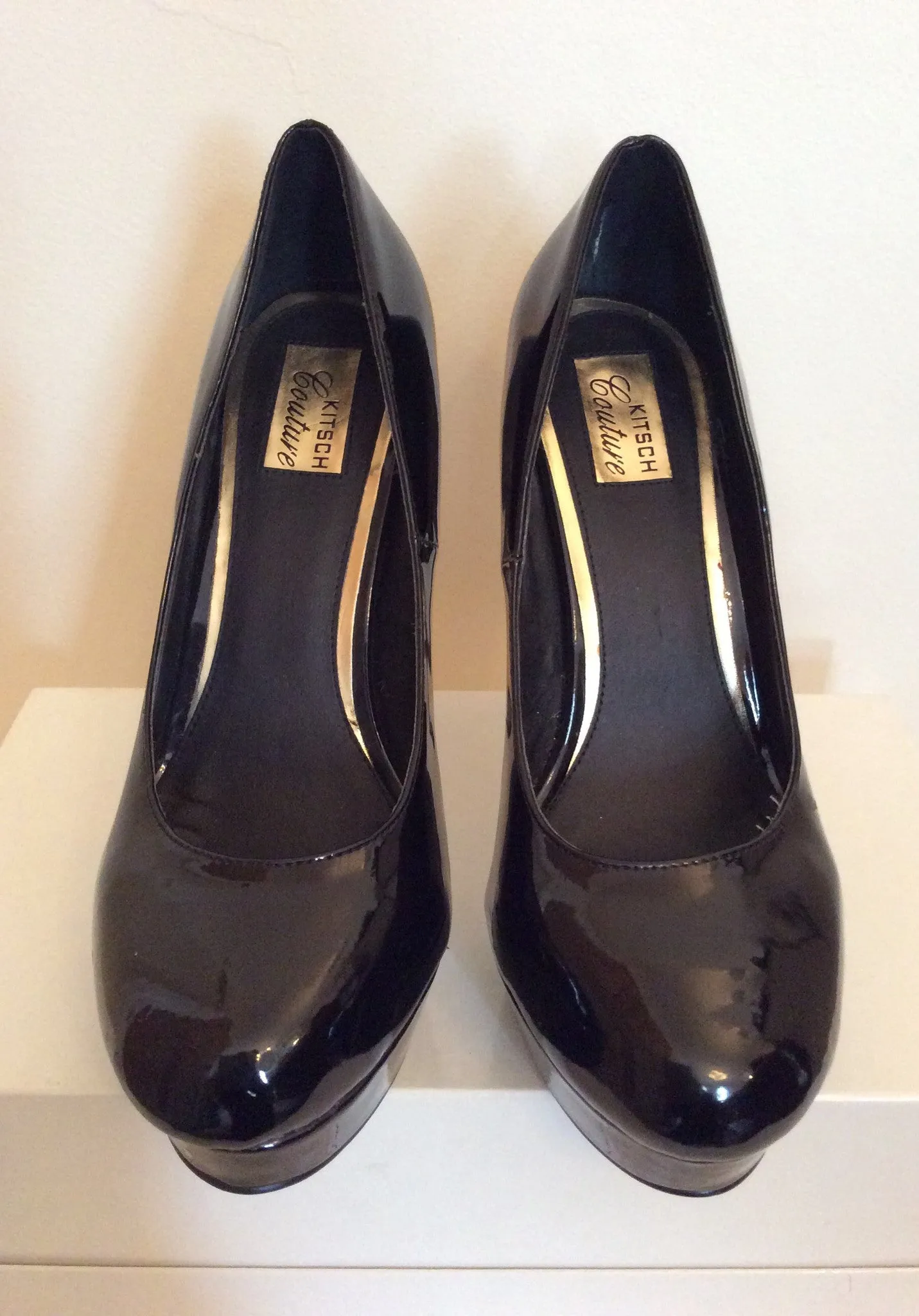 Brand New Kitch Couture Black Patent Platform High Heels Size 7/40