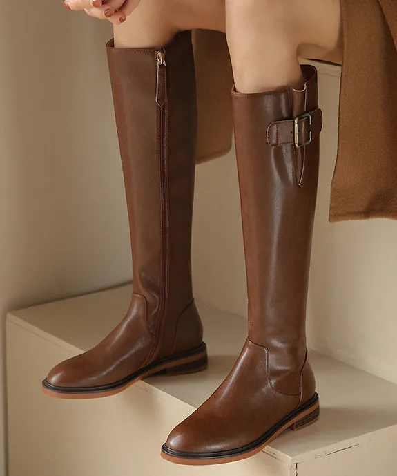 Brown Splicing Fashion Chunky Knee Boots OM007