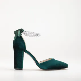 Denise - Emerald Green Heels with Pearls