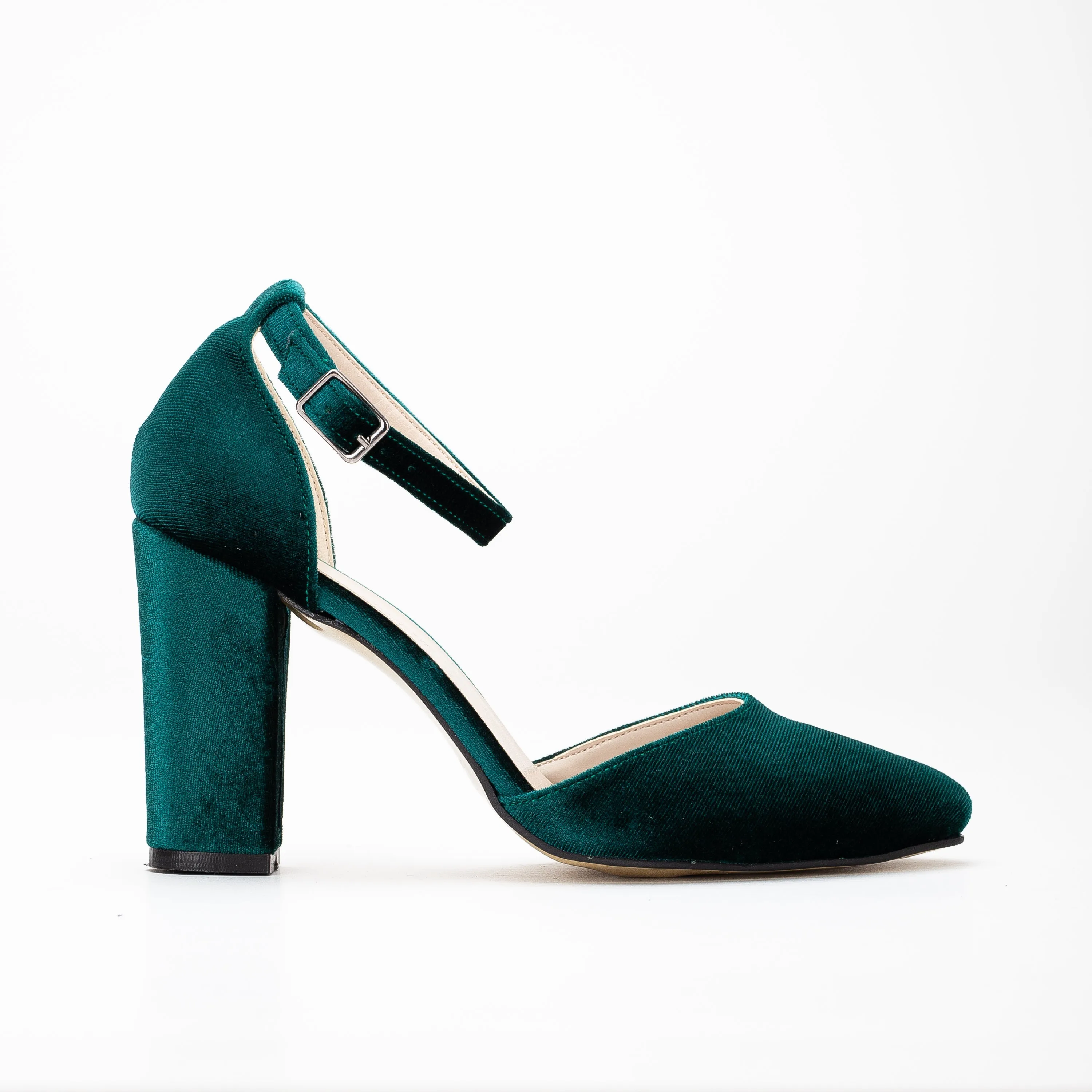 Denise - Emerald Green Heels with Pearls