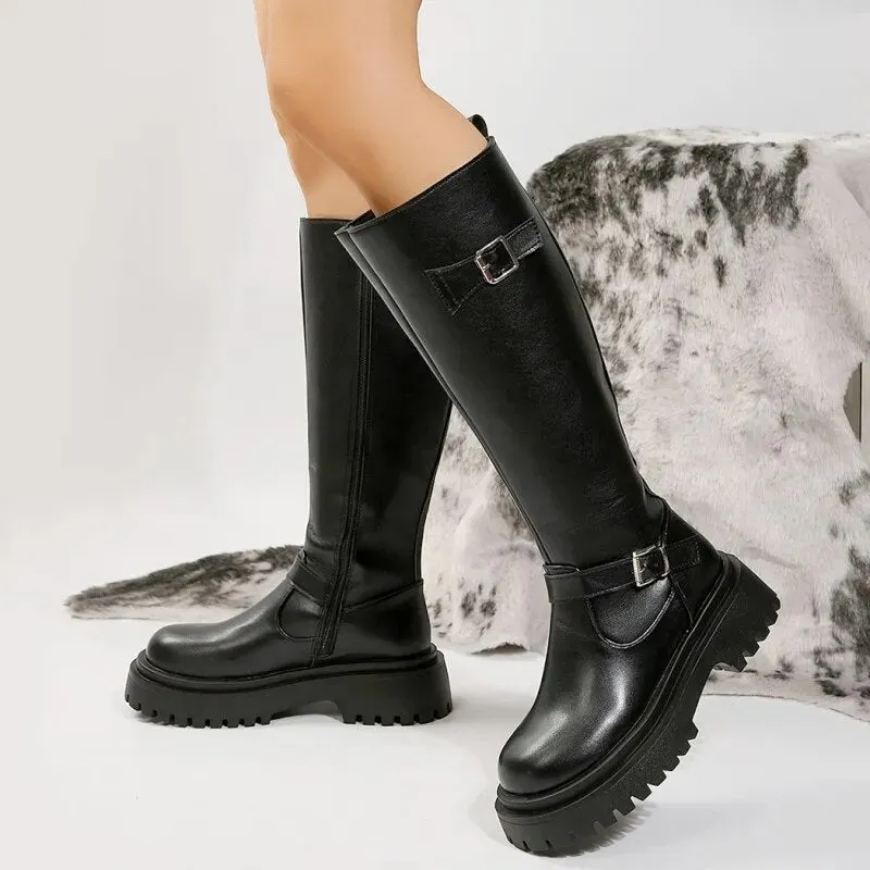 Funki Buys | Boots | Women's Knee High Chelsea Biker Boots