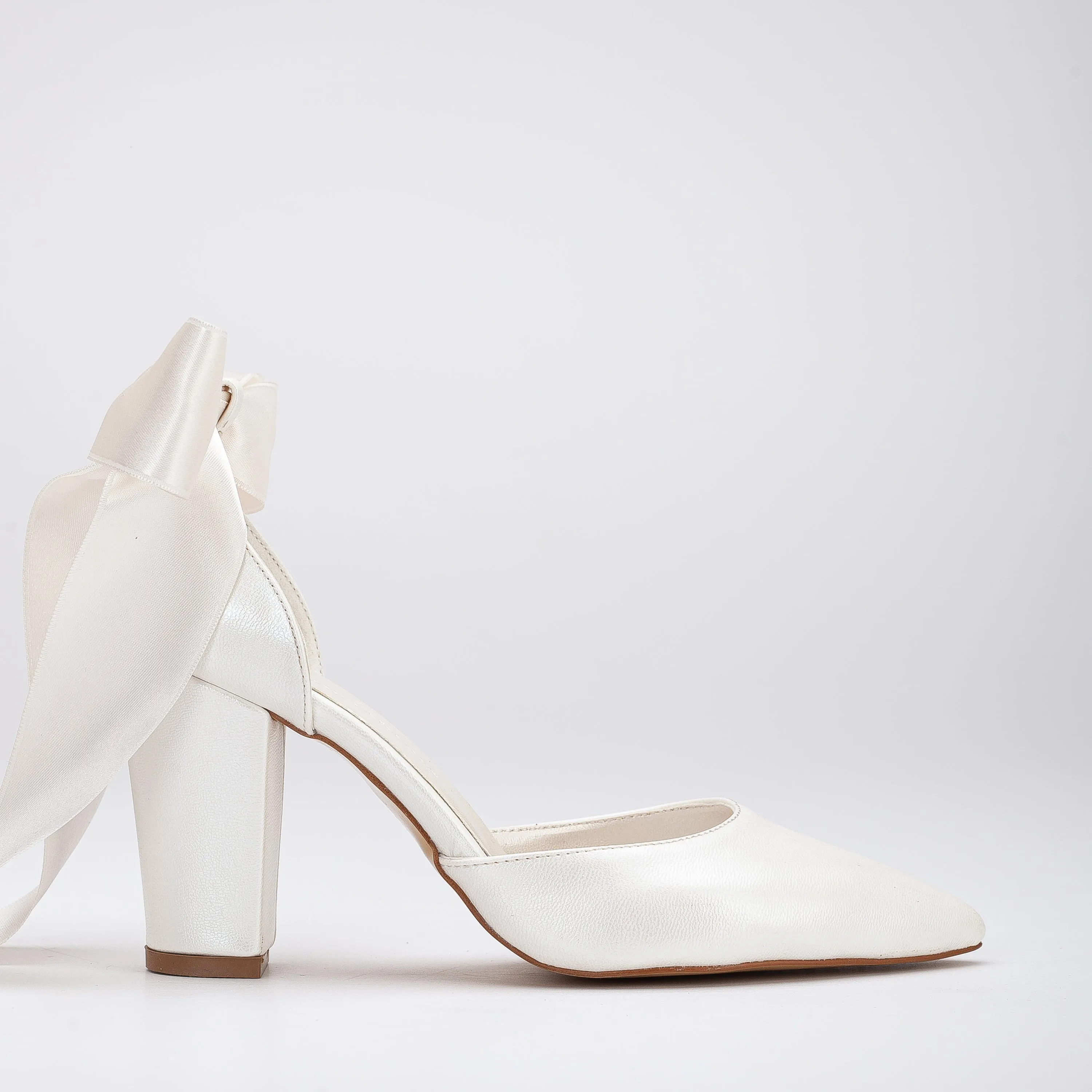 Gisele - Ivory Wedding Heels with Ribbon