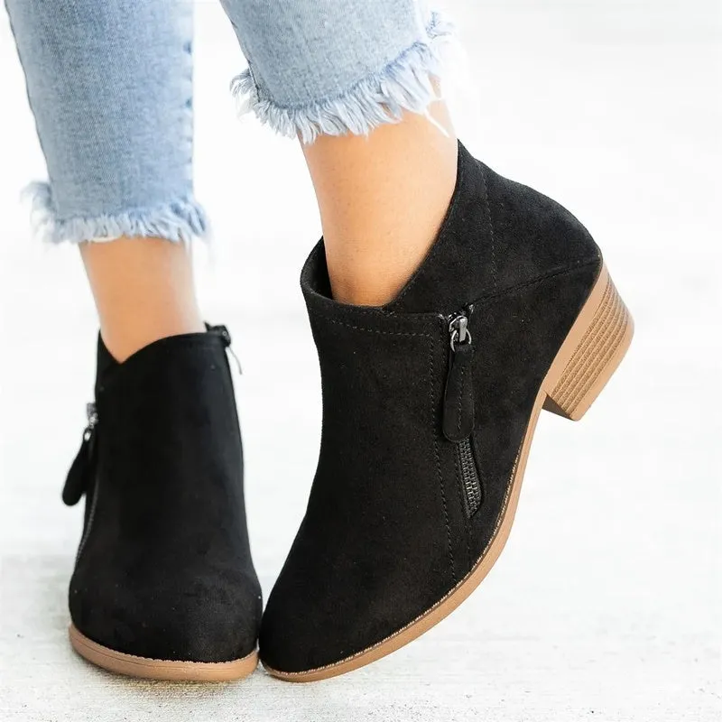 Ivyshape | Boots Women's Comfortable Low Heel Zip Up Boots