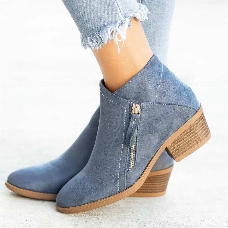 Ivyshape | Boots Women's Comfortable Low Heel Zip Up Boots