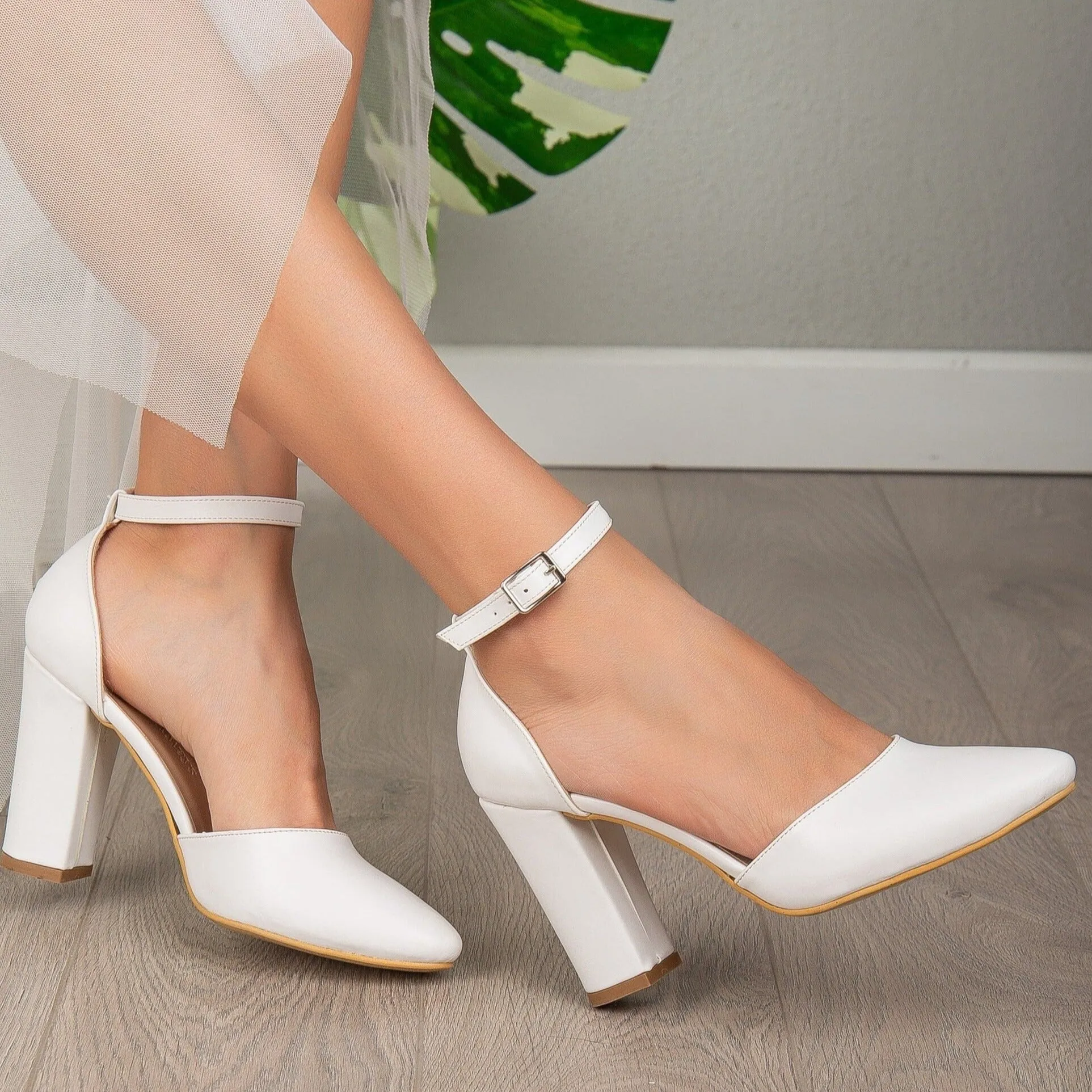 Jolie - White Wedding Heels with Ribbon