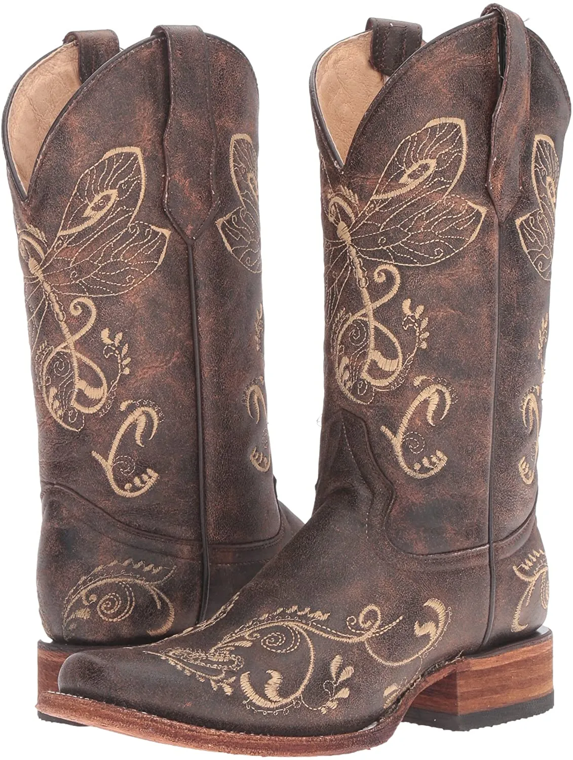 L5079-M Circle G brown roper western leather boots with embroidery for women