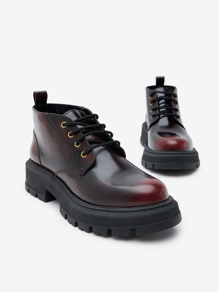 LUNA BLU Burgundy Chunky Leather Biker Boots