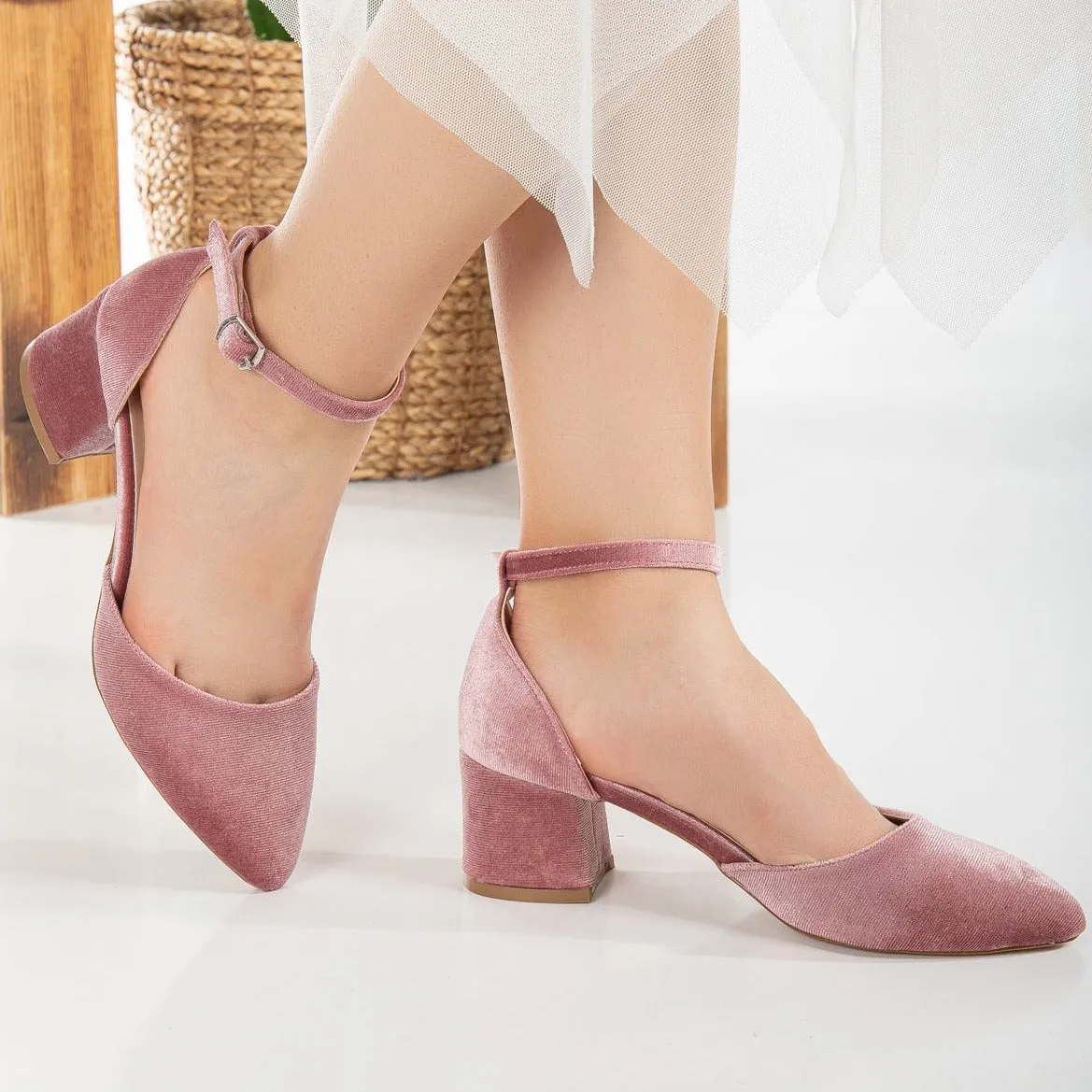 Marcelle - Rose Velvet Low Heels