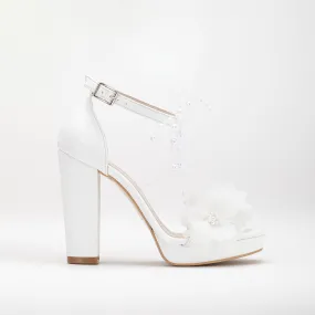 Selena - Platform Floral Wedding Shoes with Pearls