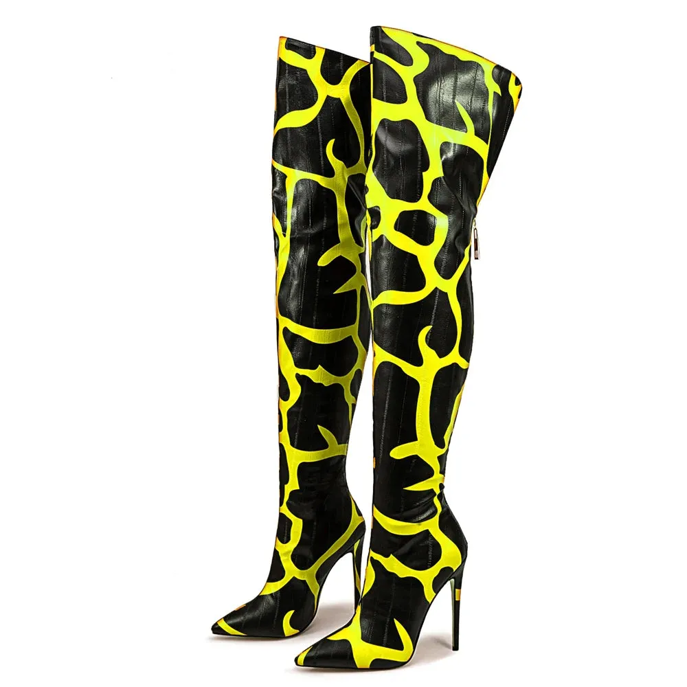 Trend4us Women's Patterned Over-The-Knee Stiletto Boots