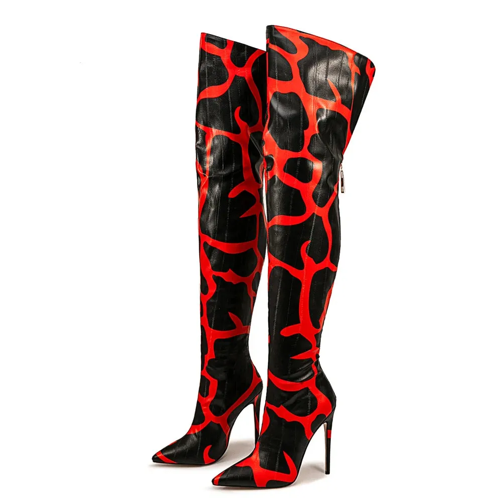 Trend4us Women's Patterned Over-The-Knee Stiletto Boots