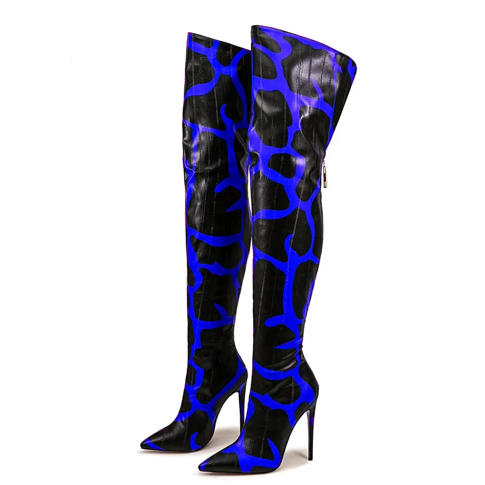 Trend4us Women's Patterned Over-The-Knee Stiletto Boots