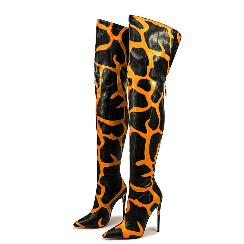 Trend4us Women's Patterned Over-The-Knee Stiletto Boots