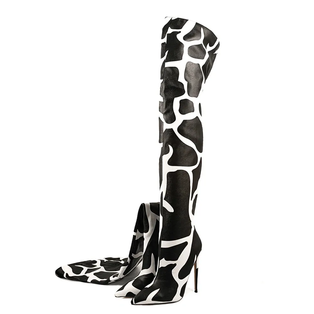 Trend4us Women's Patterned Over-The-Knee Stiletto Boots