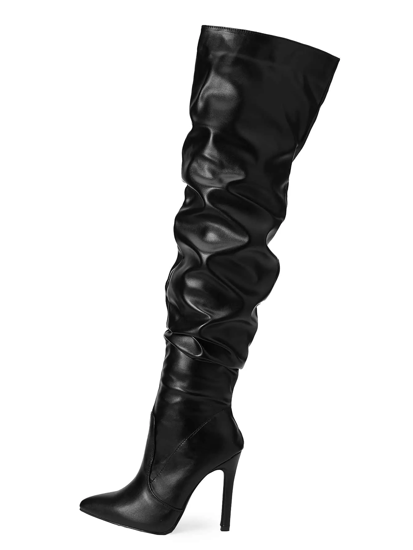 Women's High Heeled Black Solid Color Ruffled Boots